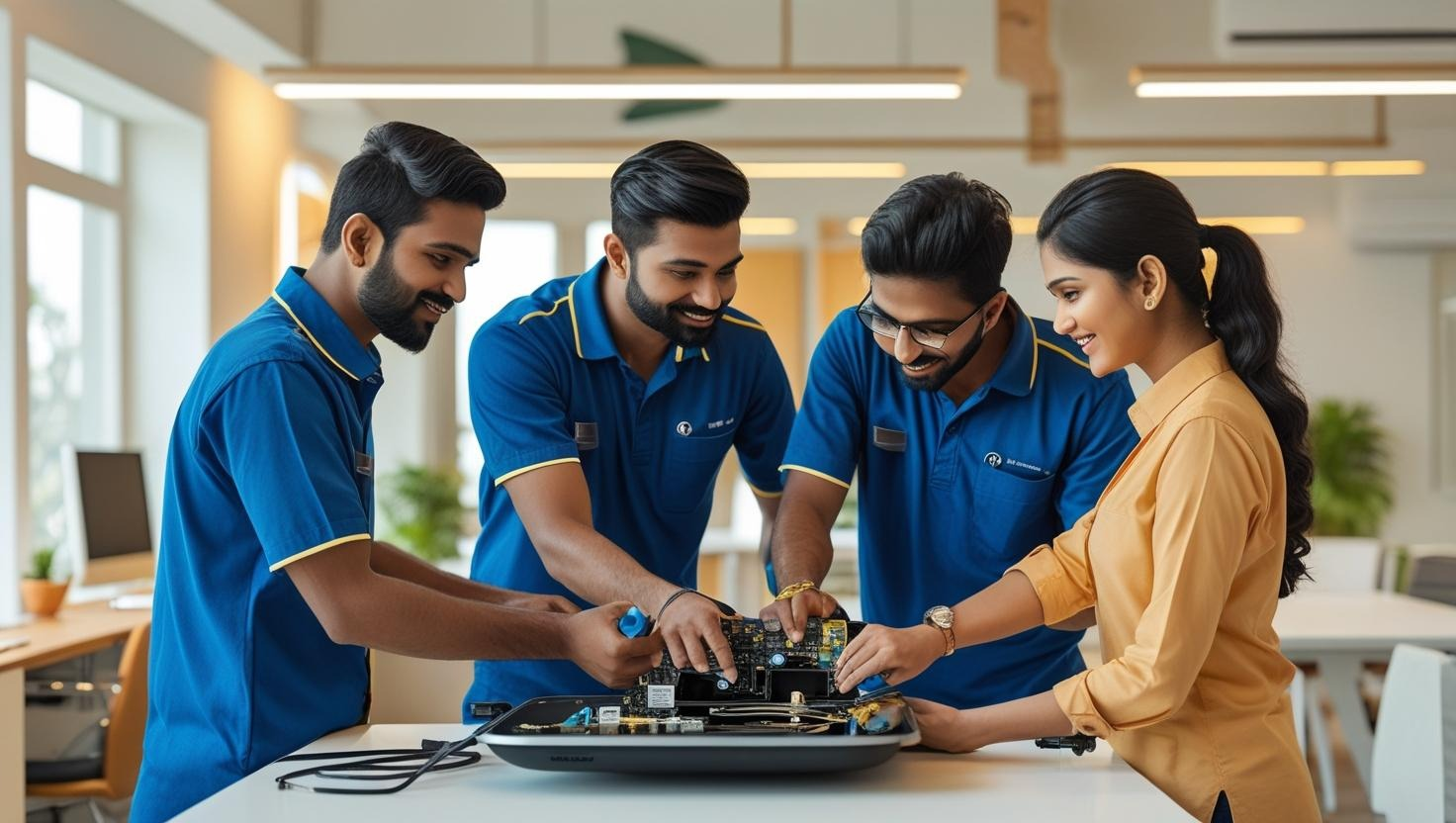 Technician working on a TV